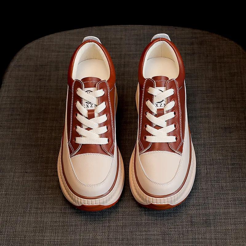 8CM Genuine Leather Women Casual Shoes 7cm Platform Wedge Female Women Sneakers Chunky Spring Autumn Shoes Summer