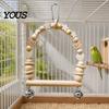 Wooden Blocks Bird Chew Toy Parrot Swing Perch, Toy, Beaded Arch Play Gym with Bells or Pine Cones, Cage Accessories for Parakeet Cockatiel