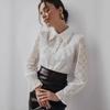 White Elegant Lace Women Shirt See Through Ruffled Fashion Spring Summer Loose Long Sleeve Blouse Female Hollow Out Lapel Fashion Sweet Tops