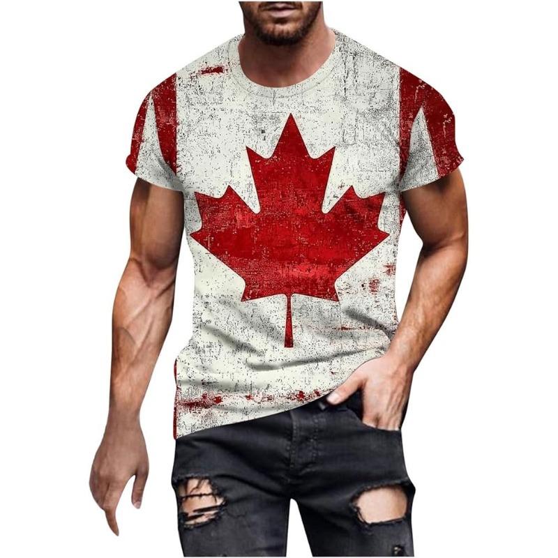 Canadian Maple Leaf T Shirt for Men Fashion Canada Day Flag T-Shirt 3D Printing Cool Short Sleeve Shirt