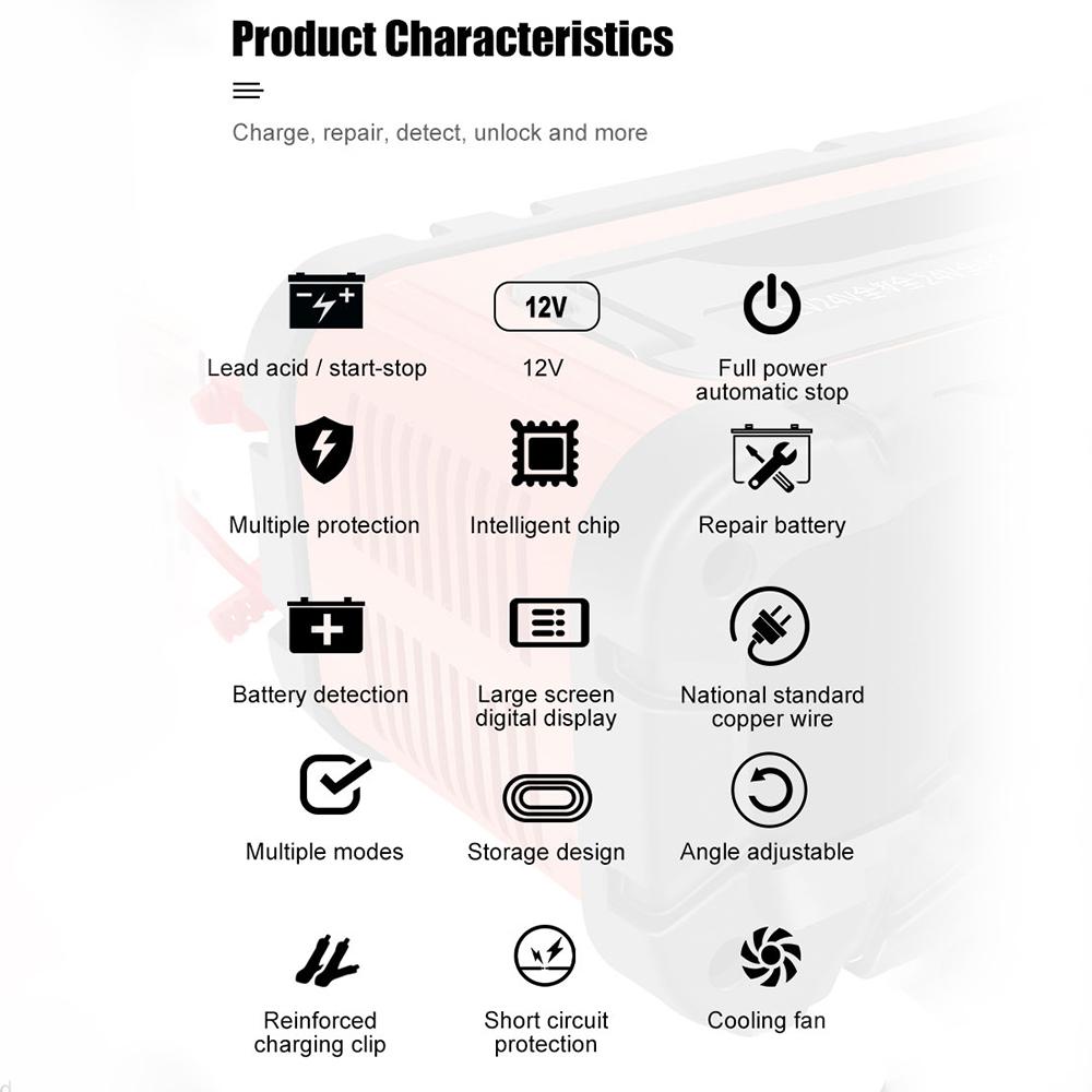 Battery Charger, 12V Smart Automatic Battery Charger with Large Display Screen, Battery Maintainer