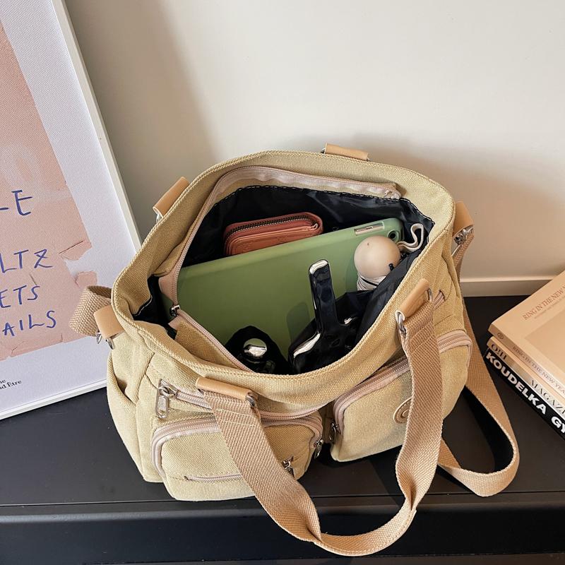 Stylish Canvas Shoulder Bag for Women, Multi-Pocket Tote with Adjustable Strap and Durable Design