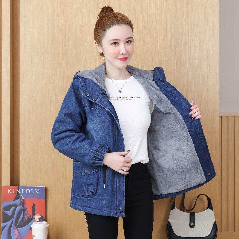 

Женское бархатное джинсовое хлопковое пальто, короткое пальто, осень и зима, новый корейский стиль, свободное, утолщенное, хлопковое пальто с капюшоном XL