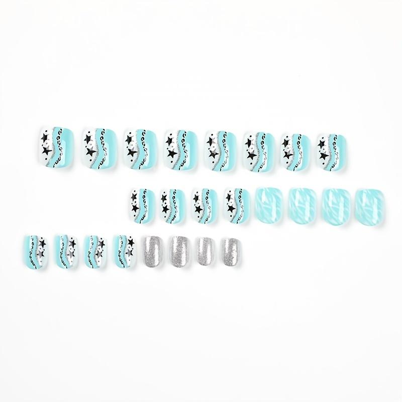 24 Pcs Glossy Short Square False Nails, Full Cover Acrylic Fake Nails, Press On Nail Sticker, For Women Home Diy Salon