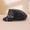 Black PU leather rivet belt buckle trendy Y2K flat-top newsboy cap for daily shopping and gatherings