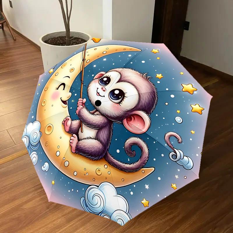 1PC Monkey Star Umbrella-8-Rib Reinforced, Automatic Open, Lightweight & Durable, Fashion Accessory for Outdoor, J0373