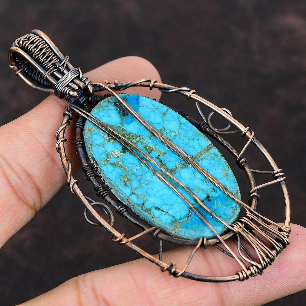 Tree Of Life Tibetan Turquoise Copper Pendant Wire Wrapped Pendant Gemstone Designer Pendant Turquoise Jewelry Gift For Her Handmade Jewelry