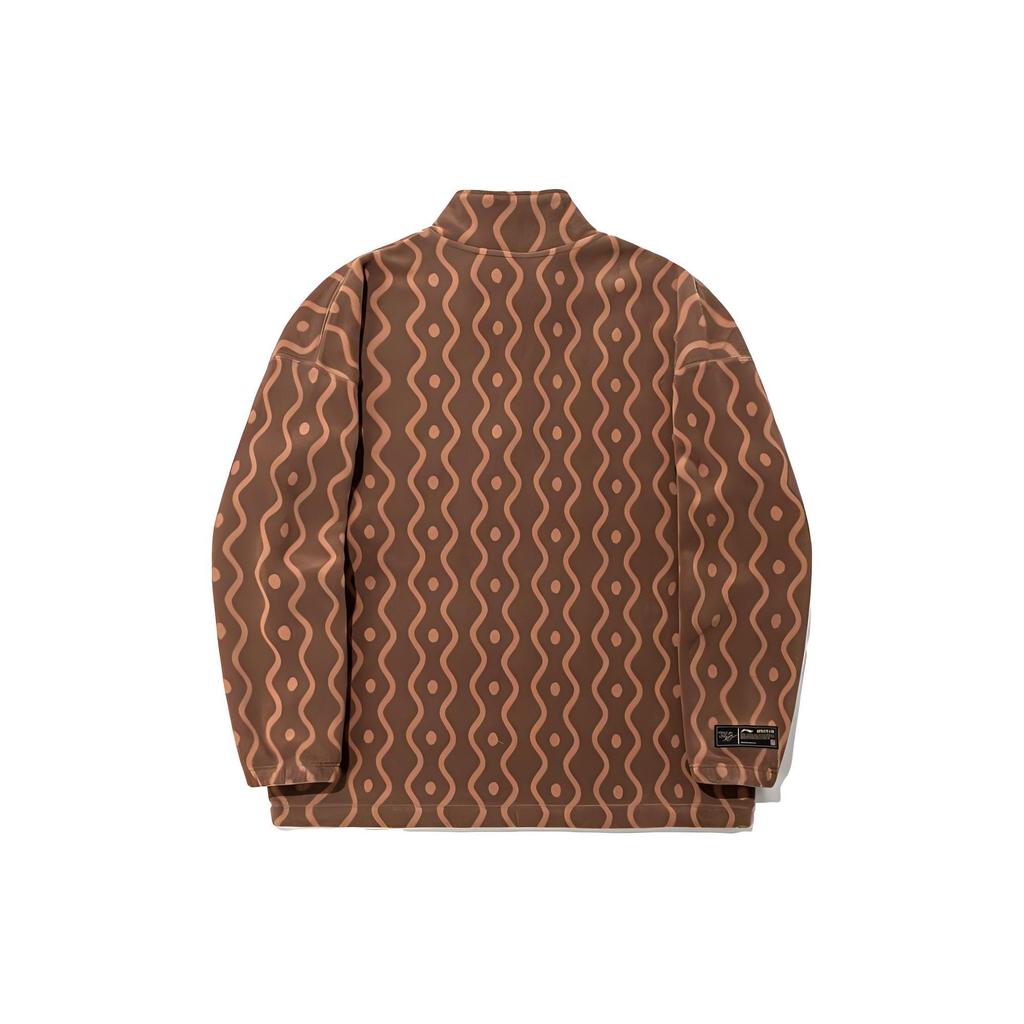 Li Ning Sweatshirts Unisex Pottery Clay Brown All Over Print Stand Collar Moderate Regular AWDTC81-2