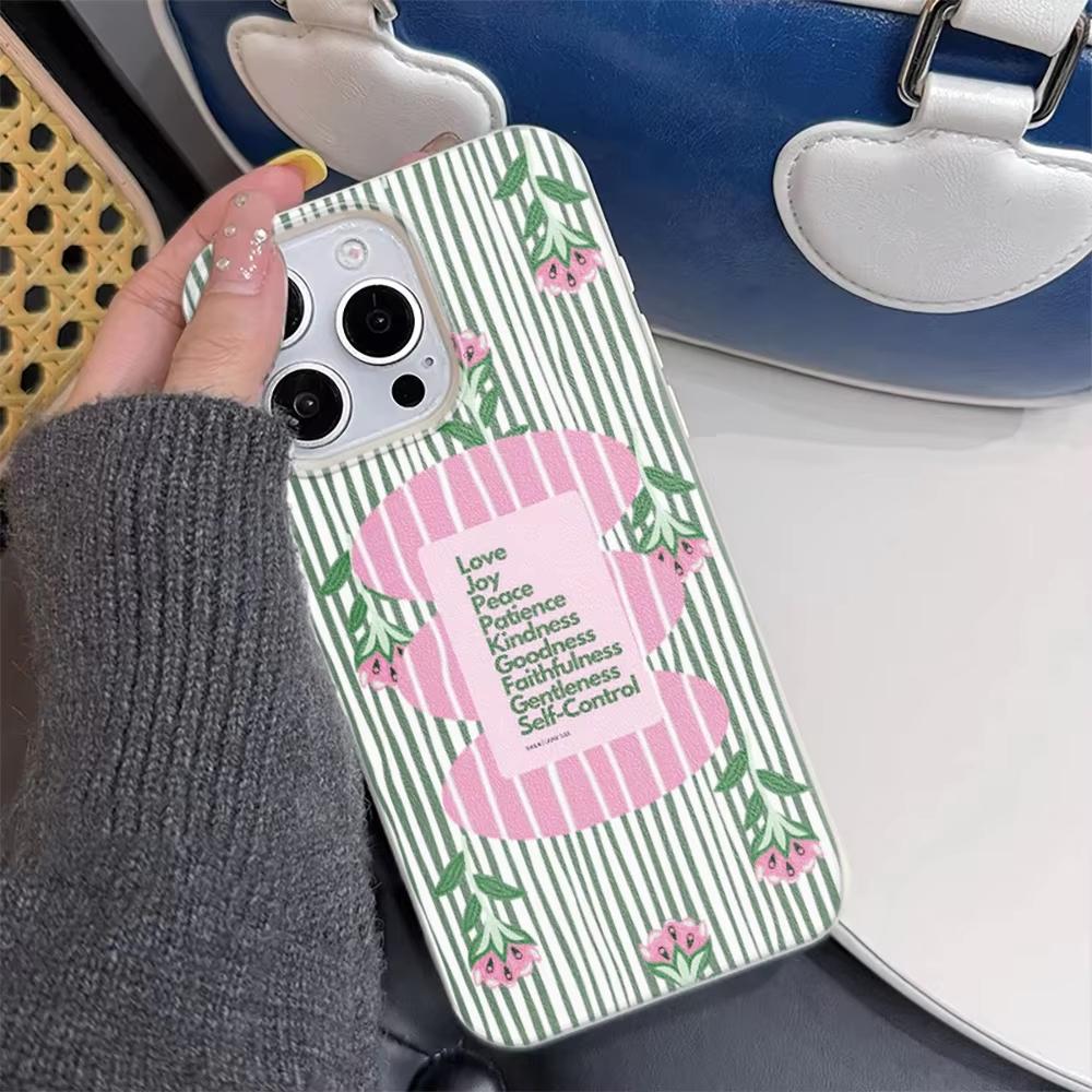 Small Fresh Flower Stripe Lychee Grain Silicone Phone Case For iPhone 17 17Air 16 15 14 13 12 11 Pro Max 16Plus Soft Cover Funda