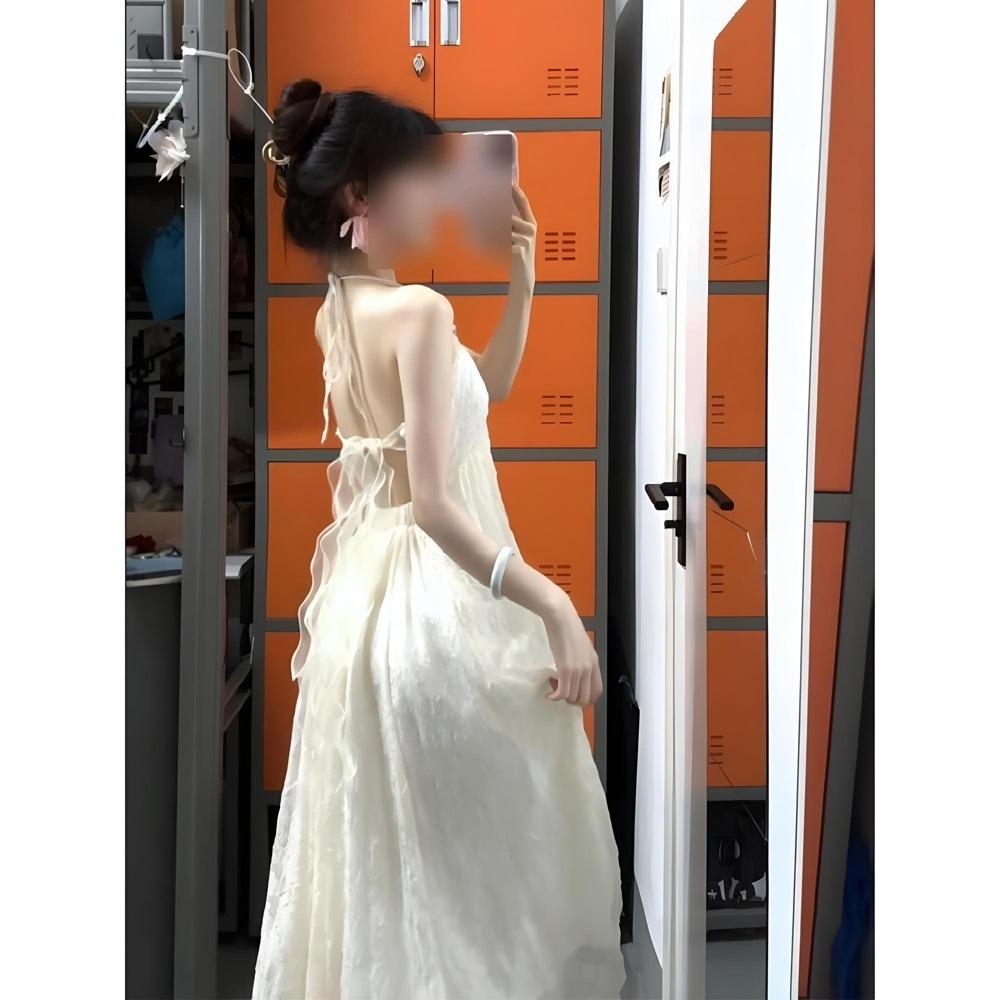 

Платье принцессы на ходу Luoyue Flower God Однотонное Платье-сарафан с большим вырезом халтер Женское Повседневное Платье на бретелях Длинное XL- (recommended 110-60kg)