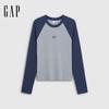 GAP Women's Embroidered Logo Contrast Raglan Slim Knit Long Sleeve Top