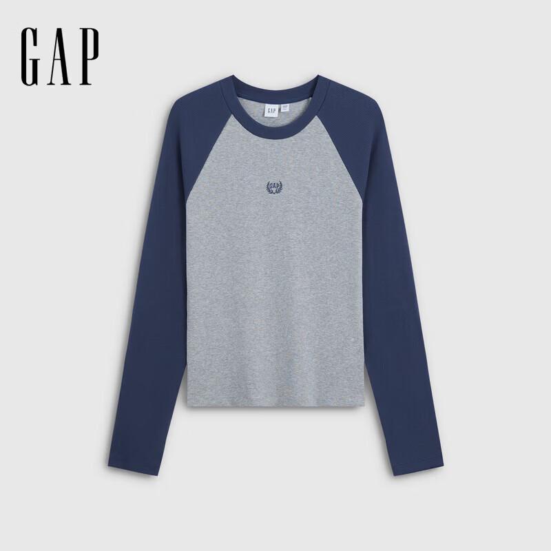 GAP Women's Embroidered Logo Contrast Raglan Slim Knit Long Sleeve Top