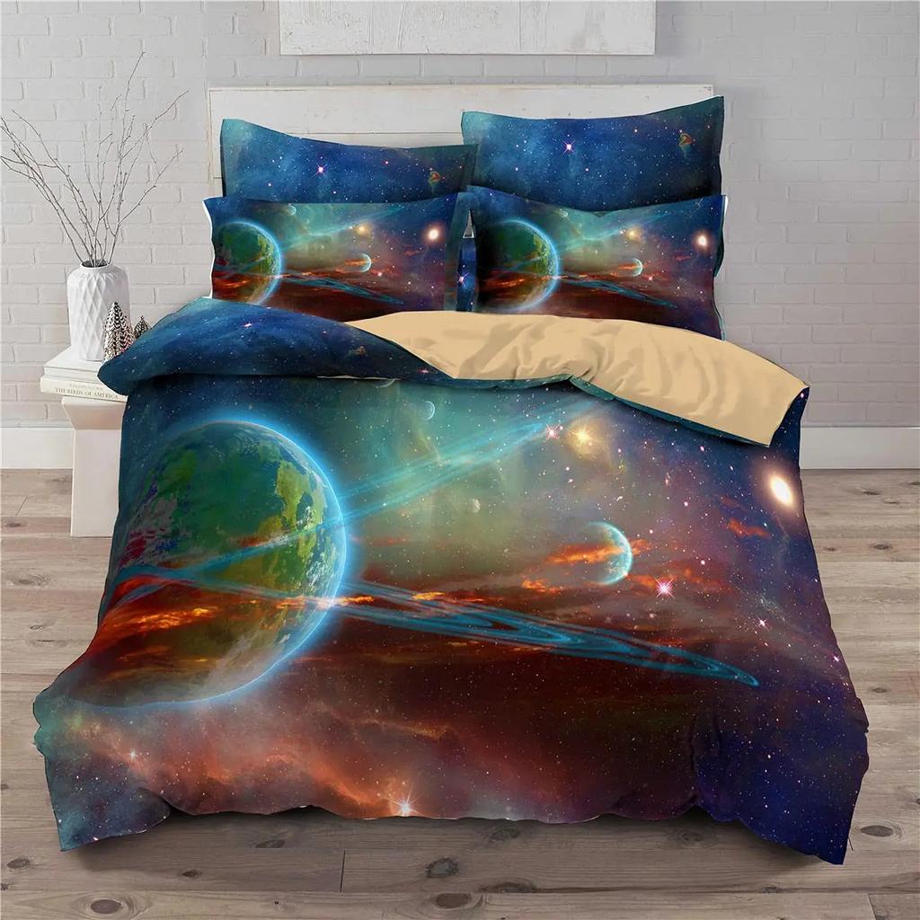 Planetary Soft Duvet Cover Set for Adult Peoples,Tens,Premium 3D Printed Mysterious Earth Planetary Beding Sets Warm Comforter Cover Ful Sized