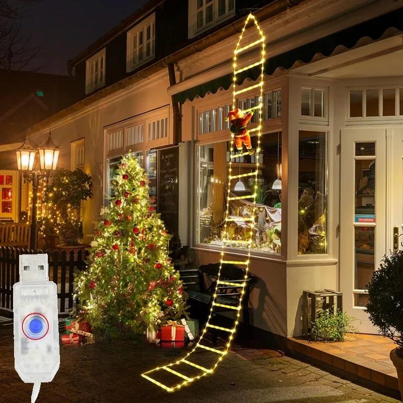 

LED USB Plug Christmas Lights Christmas Decorative Ladder Light with Santa Claus 8 Flashing Modes for Holiday Wall Window Decor 3m