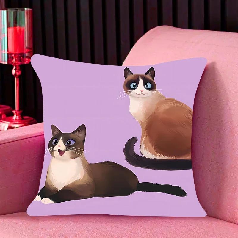 Cat Print Decorative Pillow Cover Car Sofa Square Cushion Pillow Cover