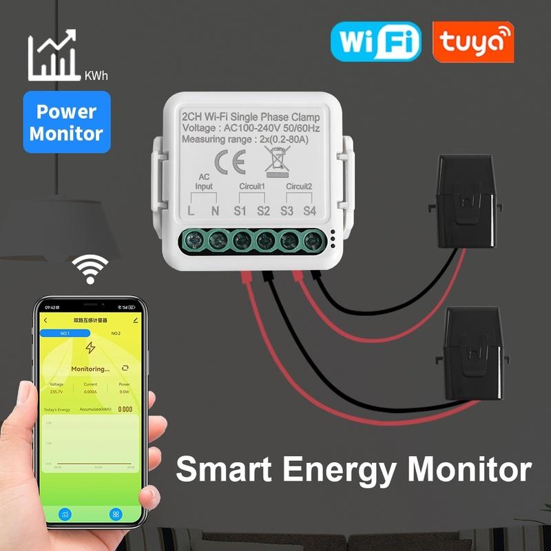 Smart Tuya Wifi Energy Meter Solar PV System Power Production Consumption Bidirectional Monitoring Meter 80A AC100-240V 50/60HZ