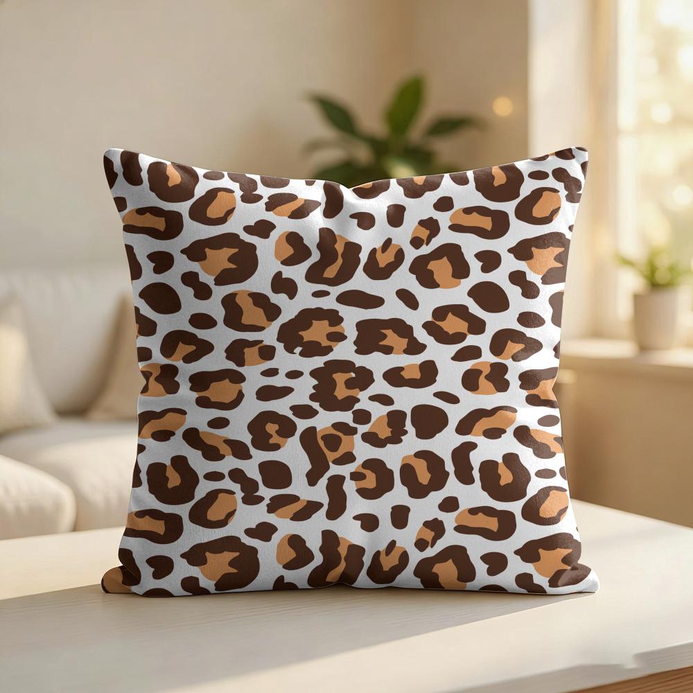 Cream Leopard Pattern Cushion Cover Silky Short Plush Invisible Zipper Dustproof Sofa Pillow Case For Home Decor