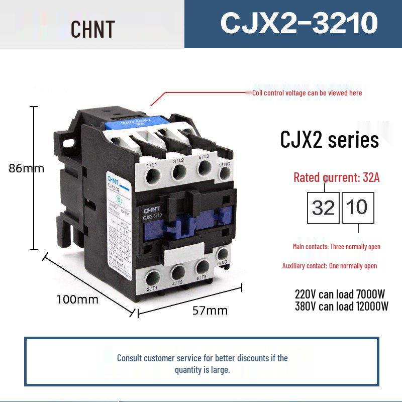 Chint CJX2 AC Contactor Series - 0910/1210/1810/2510/3210 (Voltage: 220V/380V/36V/24V)