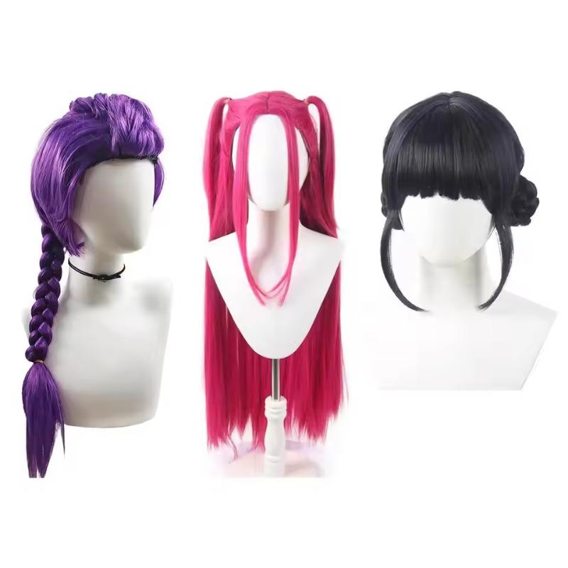 Kids Girls Cosplay Wig Mira Rumi Zoey Kpop Demon Hunters Purple Black Red Long Hair Halloween Cosplay Props-Children Version