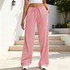 Women Pants Elastic High Waist Wide Leg Casual Trousers with Adjustable Drawstring Pockets Pure Color Loose Fit Long Pants