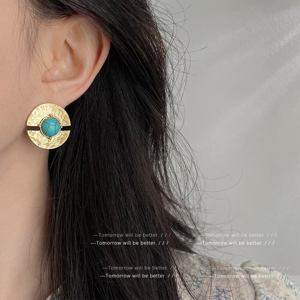 Vintage tyrkysové náušnice pro ženy, módní, lehký luxusní, starožitný styl, těžký průmysl, špičkové náušnice