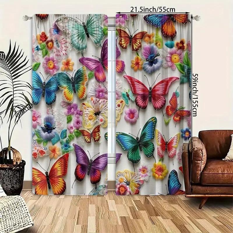 2 Pcs Colorful Butterflies Print Curtains,suitable for Bedroom,living Room Kitchen Decoration,home Decoration,window Decoration