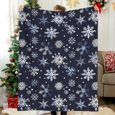 Christmas Snowflake Fleece Blanket Blue and White Pattern Holiday Design Soft Cozy Throw Home Decor for Living Room or Bedroom
