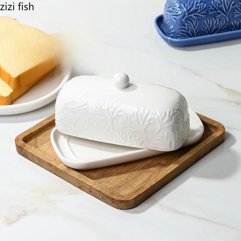 Ceramic Butter Box Dessert Plate with Lid Butter Dish Cheese Box Dim Sum Dish Snack Bowl Fruit Plate Cake Tray Butters Tray