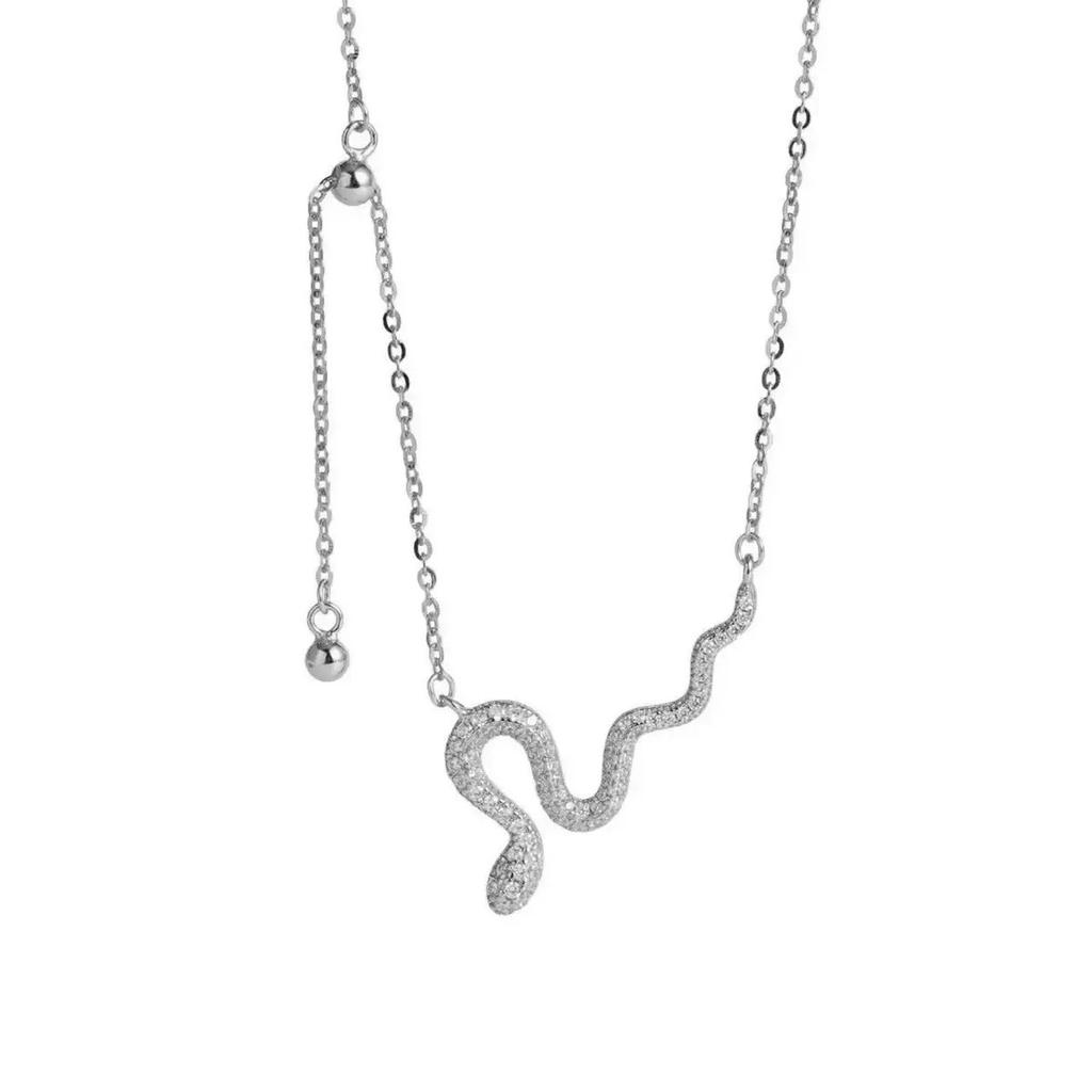 S925 Sterling Silver Snake Necklace Minimalist Chic Sliding Tassel Choker for Women