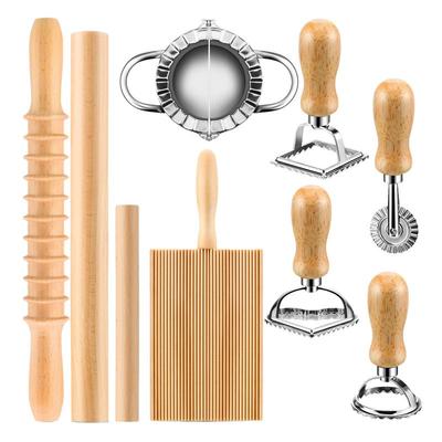 Outil de Fabrication de Pâtes Gnocchis Tampon Ravioli en Bois Machine à Gnocchis Ensemble Rouleau à Pâtisserie Outils de Cuisson Ustensiles de Cuisine Fabrication de Pâtes