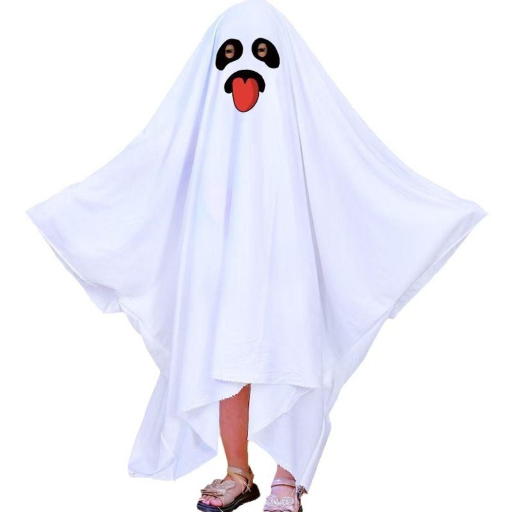 Scary Ghost Poncho Robe White Ghost Cosplay Costume Funny Halloween Cloak Cape  Stage Performance