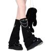 Gothic Punk Ripped Hole Knit Leg Warmers Sleeve with Chain Leather Buckled Belt Flared Boot Covers Long Socks for Women