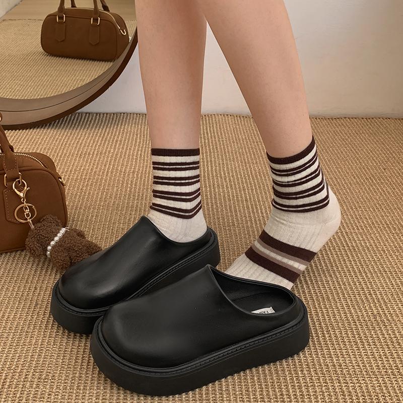 Fashion Cover Toe Beige Heeled Sandals Shoes House Slippers Platform Slides Slipers Women Black 2025 Retro Shoes Woman 2025 Female Slipp