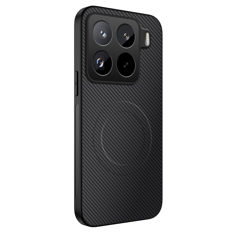 

For Xiaomi 15 Pro Case Compatible with MagSafe WANLONFENG TQ Series Carbon Fiber Texture PC TPU Phone Cover Black