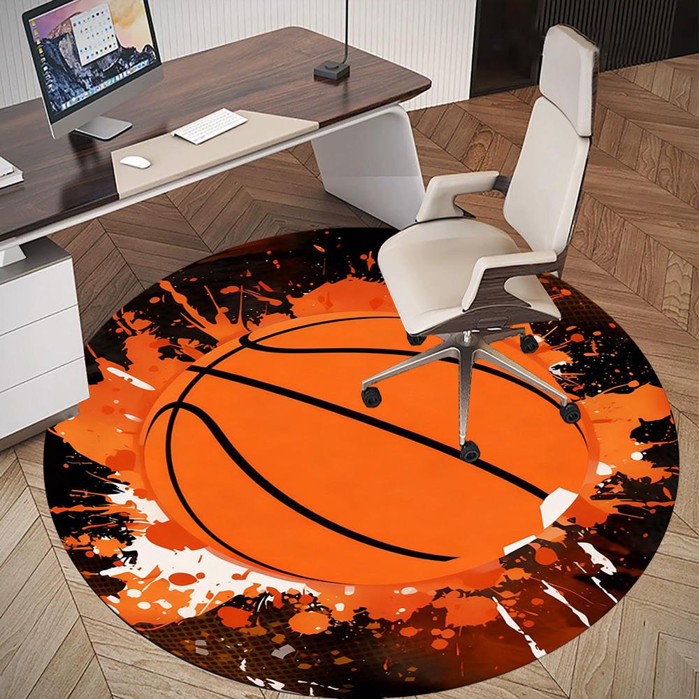 1PC Basketball Splash Round Chair mat Area Rug - Non-Slip, Floor Mat for Office, Bedroom, and Indoor Decor -Gift D1127215