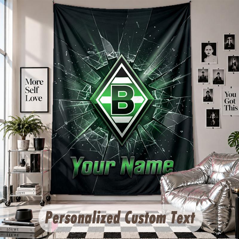 Wall Hanging Tapestry With Custom Name & Text, Borussia Mönchengladbach Decorative Tapestry For Bedroom