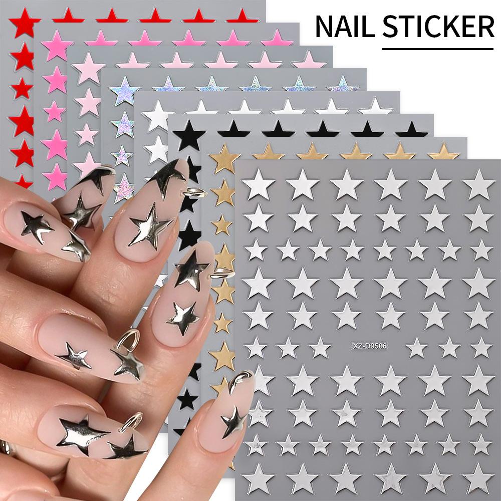 8pcs/set 3D Metallic Gold & Silver Star Nail Stickers, 8pcs Y2K Pentagram Holographic Sliding Elegant Charm Nail Art Decorative DIY Nail Accessories