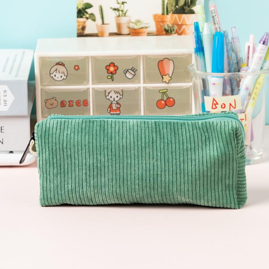 

Personalized Name Retro Corduroy Solid Color Stationery Pen Case Storage Box for Middle and High School Students светло-зеленый