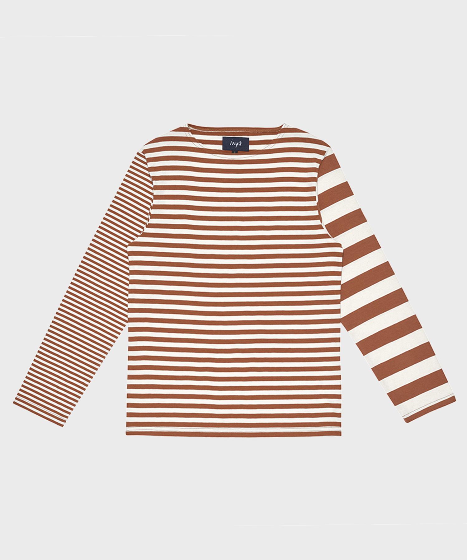 Iniz Asymmetrical Stripe T-Shirt (Deep Orange) Deep Orange/1 Size