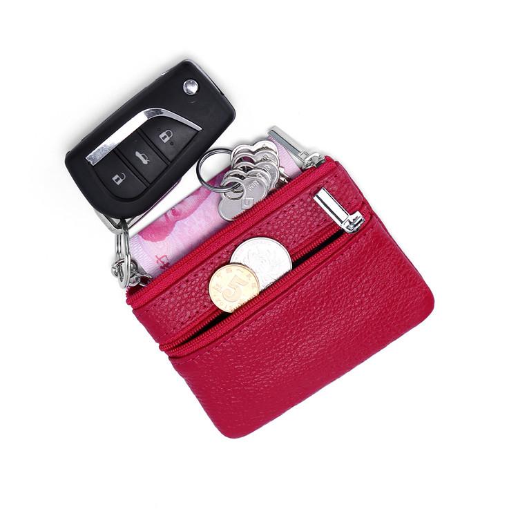 Genuine Leather Cowhide Card & Key Holder with Coin Purse - Compact and Portable
