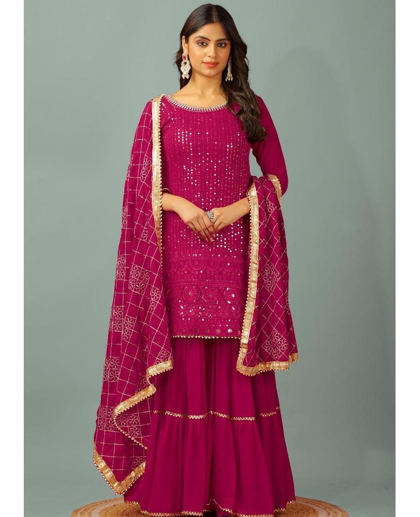 Damen Indisch Pakistanisch Sharara Kurta Dupatta Set Bollywood Kurti Salwar Kameez Punjabi Anzug
