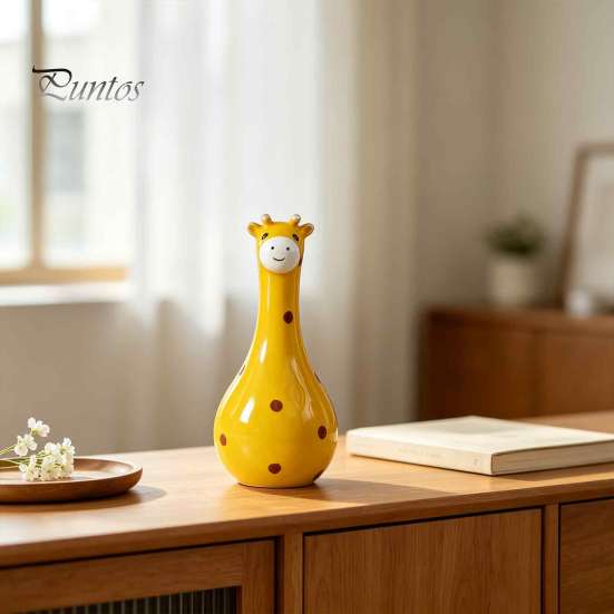 Vivid Texture Animal Figurine Cute Polka Dot Giraffe Vase, Hand-painted Resin Flower Creative Big-mouthed Unique Home Decor Accents Holder for Living