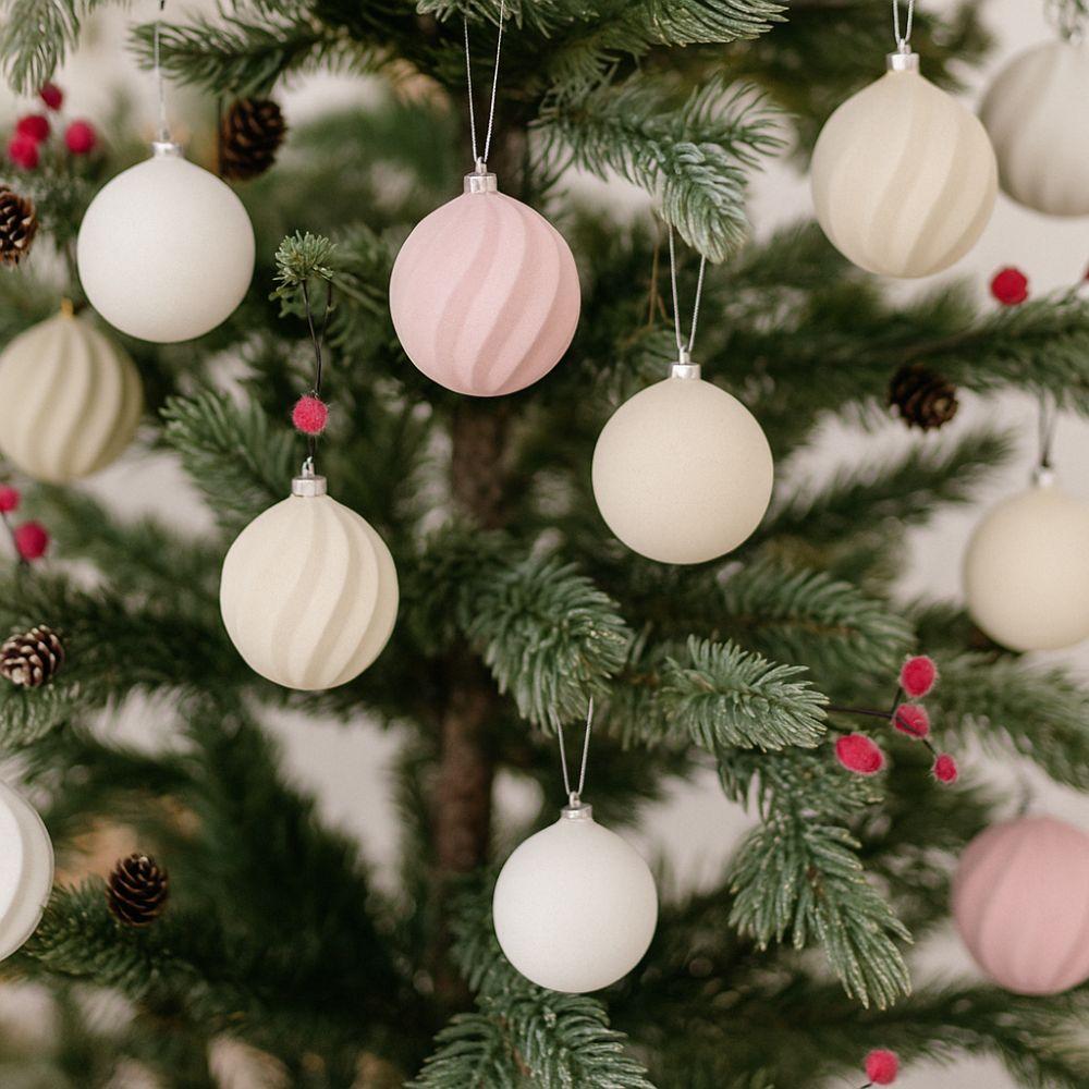 Plastic Flocking Christmas Ball Ornaments Shatterproof Christmas Spheres Pendant  Party Favors