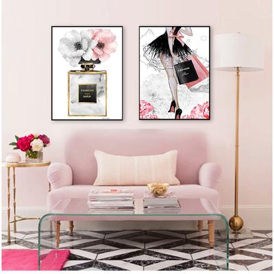 Leinwand Malerei Dekoration Bilder Wohnzimmer Mode Mädchen Paris Parfüm Blume High Heels Nordic Poster Und Drucke Wand Kunst
