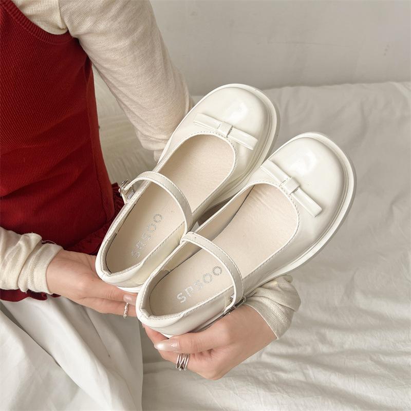 

Туфли Мэри Джейн на высоком каблуке в французском стиле, женские, новинка 2025 года, коричневые, с круглым носком, с бантом, в британском стиле, маленькие кожаные туфли 35 белый