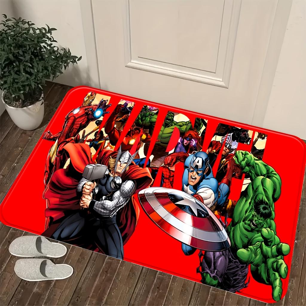 Marvel Has Authorized 1pc Cartoon Printed Floor Mat, Featuring Iron Man, Thor, Captain America, Hulk Hero Group Portrait, Red