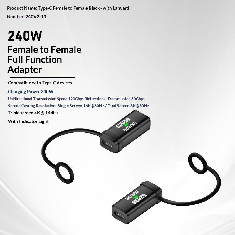 USB4 240W PD 5A Right Angle USB C to Type C Converter Fast Charging Data Sync Adapter for Car Camping Trip Charging