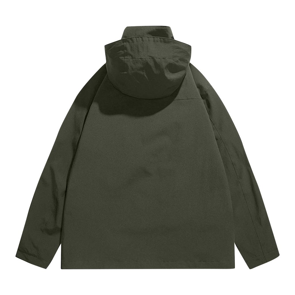 Men's Solid Color Jacket  Light Workwear Style Jacket Men's Hooded Trendy Sports Casual Jacket