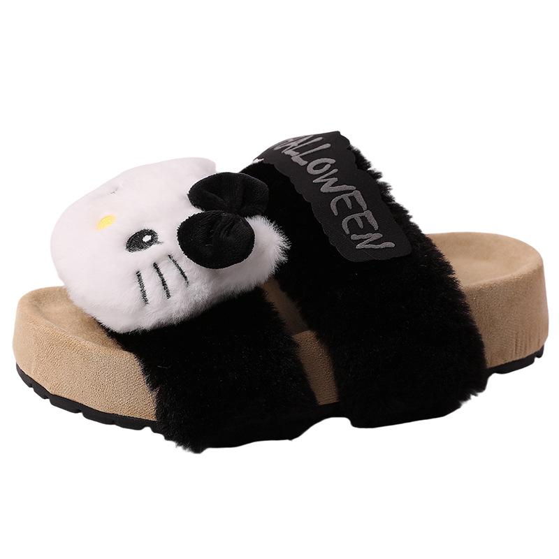 Anime Hello Kitty Lady Fluffy Slippers Autumn and Winter Cute Cartoon Home Indoor Warm One-word Baotou Cotton Mop