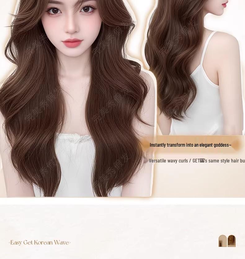 Women's Natural Long Full Cap Wig with Realistic Large Waves and Seamless Middle Part Bangs